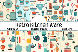 Retro Kitchen Patterns Digital Paper