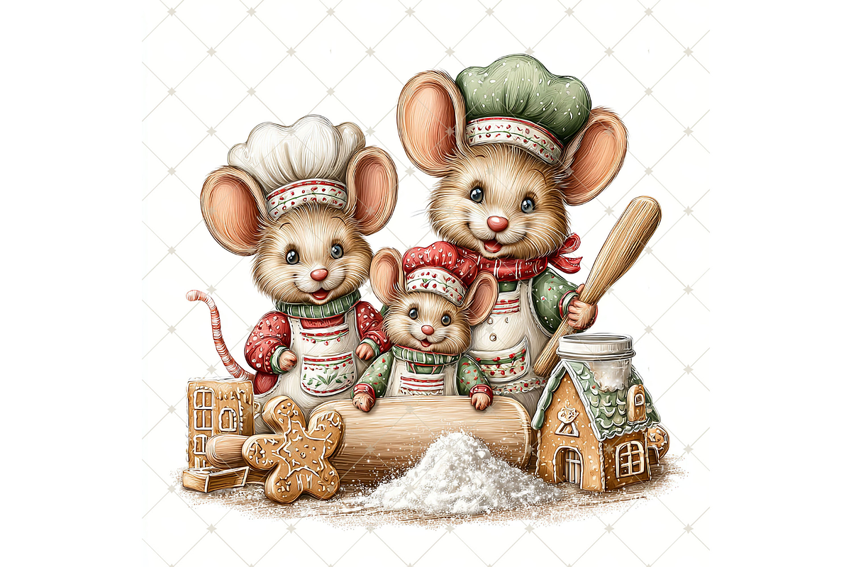 Christmas Mouse Baking Clipart JPG, a Seasonal Illustration by Memories By Lea (Photo 7 of 17)