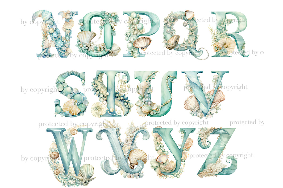 Seashell Alphabet | Pearl Clipart, an Animal Illustration by GlamArtZhanna (Photo 3 of 5)