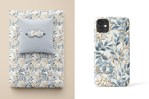 Blue And Gold Botanical Pattern