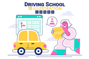 10 Driving School Illustration, a Transportation Illustration by denayunebgt
