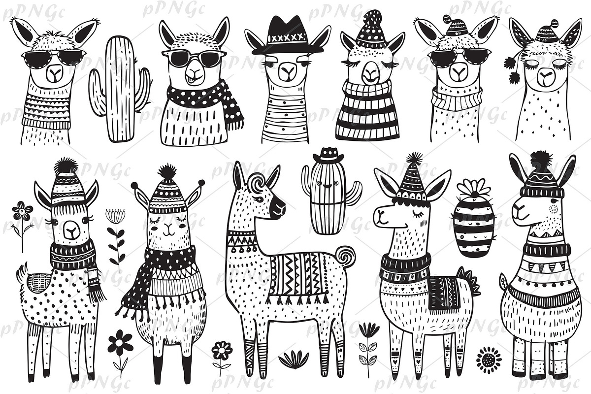 Doodle Llama SVG Clipart Set, lama I, an Animal Illustration by PassionPNGcreation (Photo 1 of 5)
