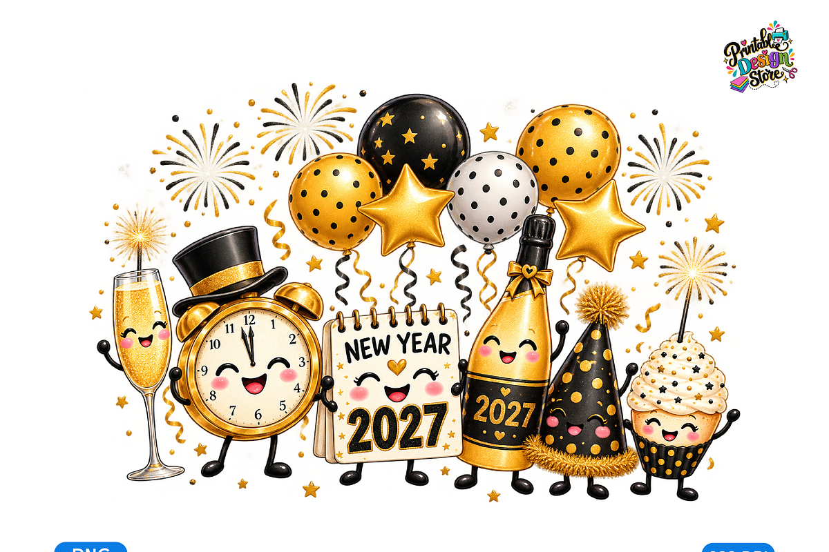 Sparkling New Year 2027 Celebration, a Seasonal Illustration by Printable Design Store (Photo 1 of 5)