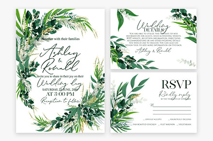 Greenery wedding invitation card set