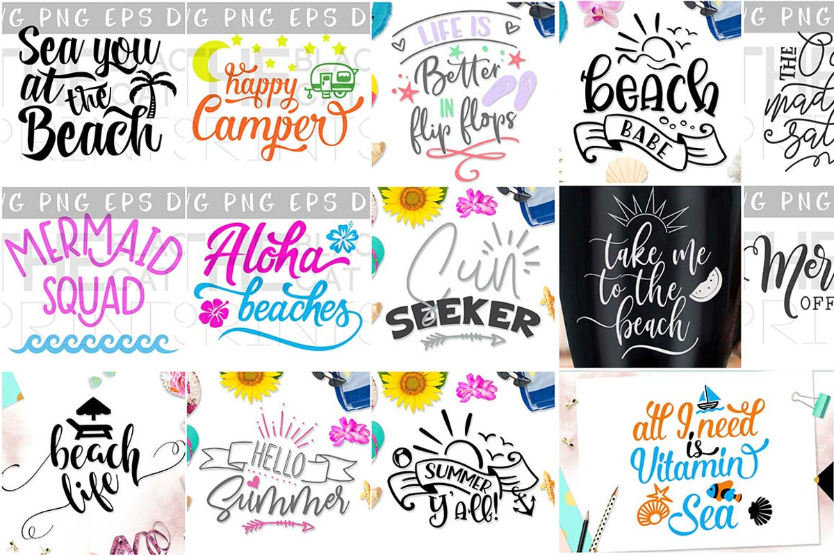 Summer Bundle SVG DXF PNG EPS, an Illustration by TheBlackCatPrints