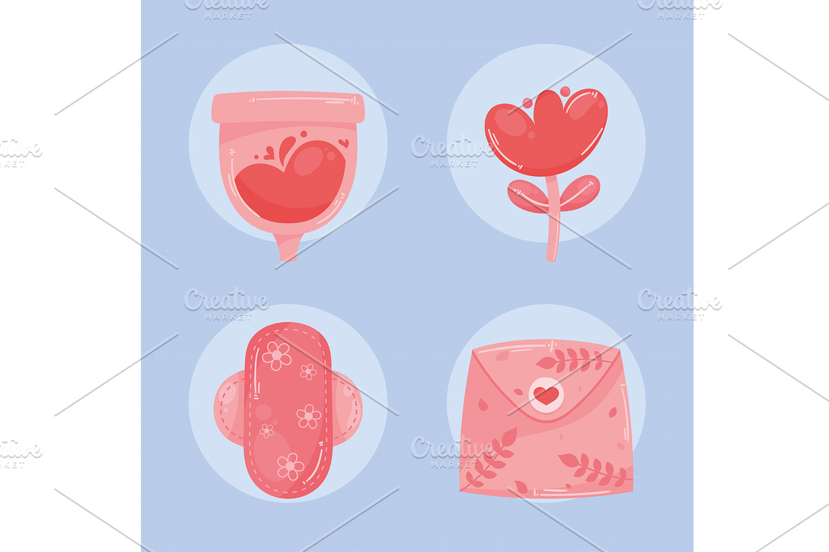 four female menstruation icons, a Healthcare Illustration by studiogstock
