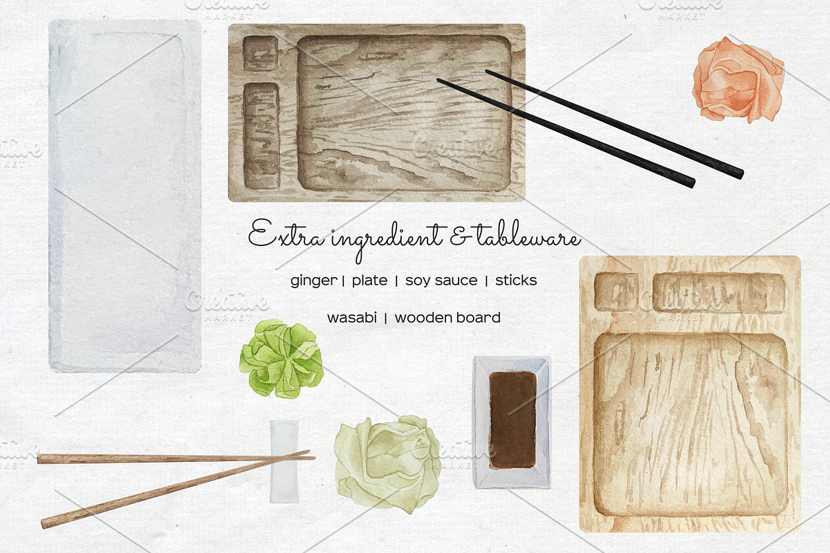 Watercolor Sushi Rolls Clipart, a Food Illustration by Art and Funny (Photo 4 of 7)