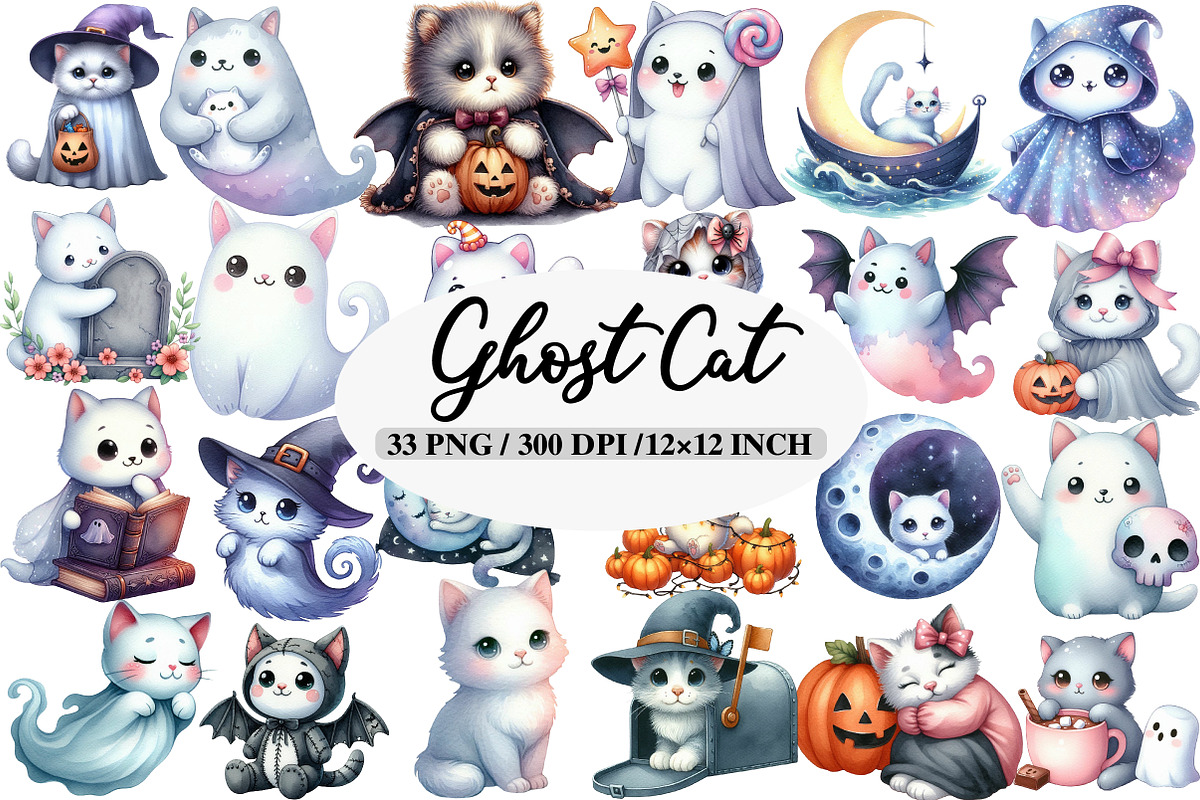 Ghost Cat Halloween Clipart, an Illustration by Daily.Designs (Photo 1 of 5)