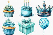 Watercolor Blue Birthday Clipart, an Illustration by Canvas Craft (Thumbnail 3 of 7)