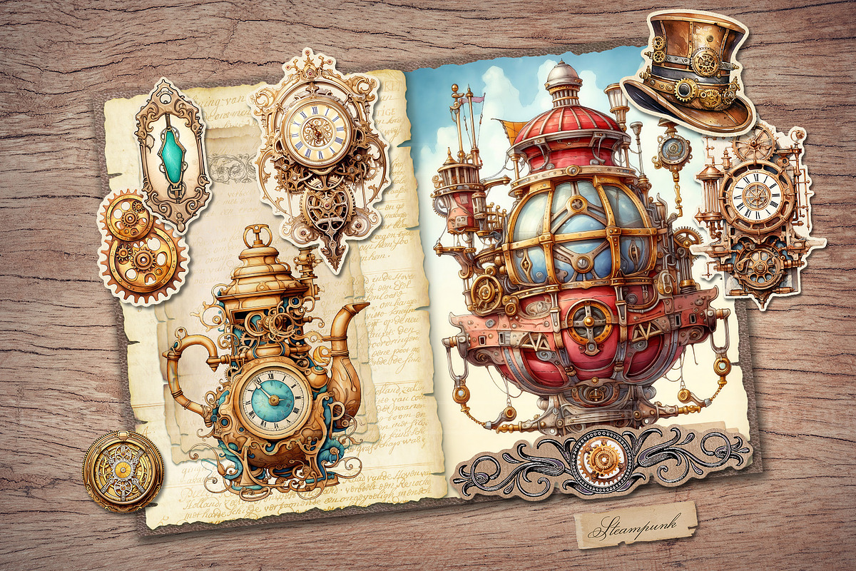 Steampunk Clockwork Scrapbook Kit, a Transportation Illustration by Secret Helper (Photo 7 of 8)