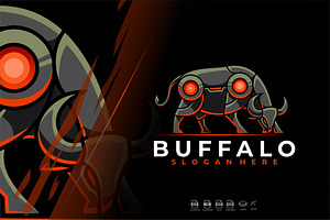 Modern Mecha Robotic Buffalo Logo