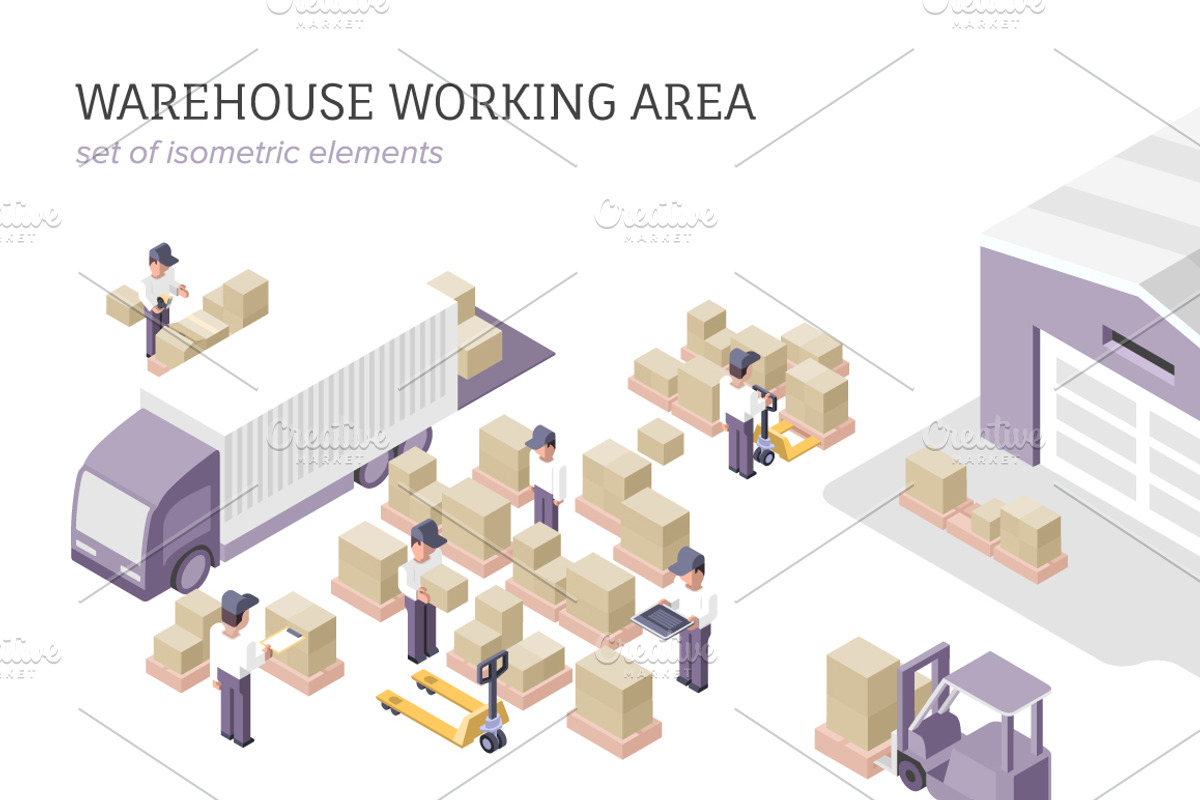 Warehouse Isometric Elements, a Transportation Illustration by Rassko (Photo 1 of 5)