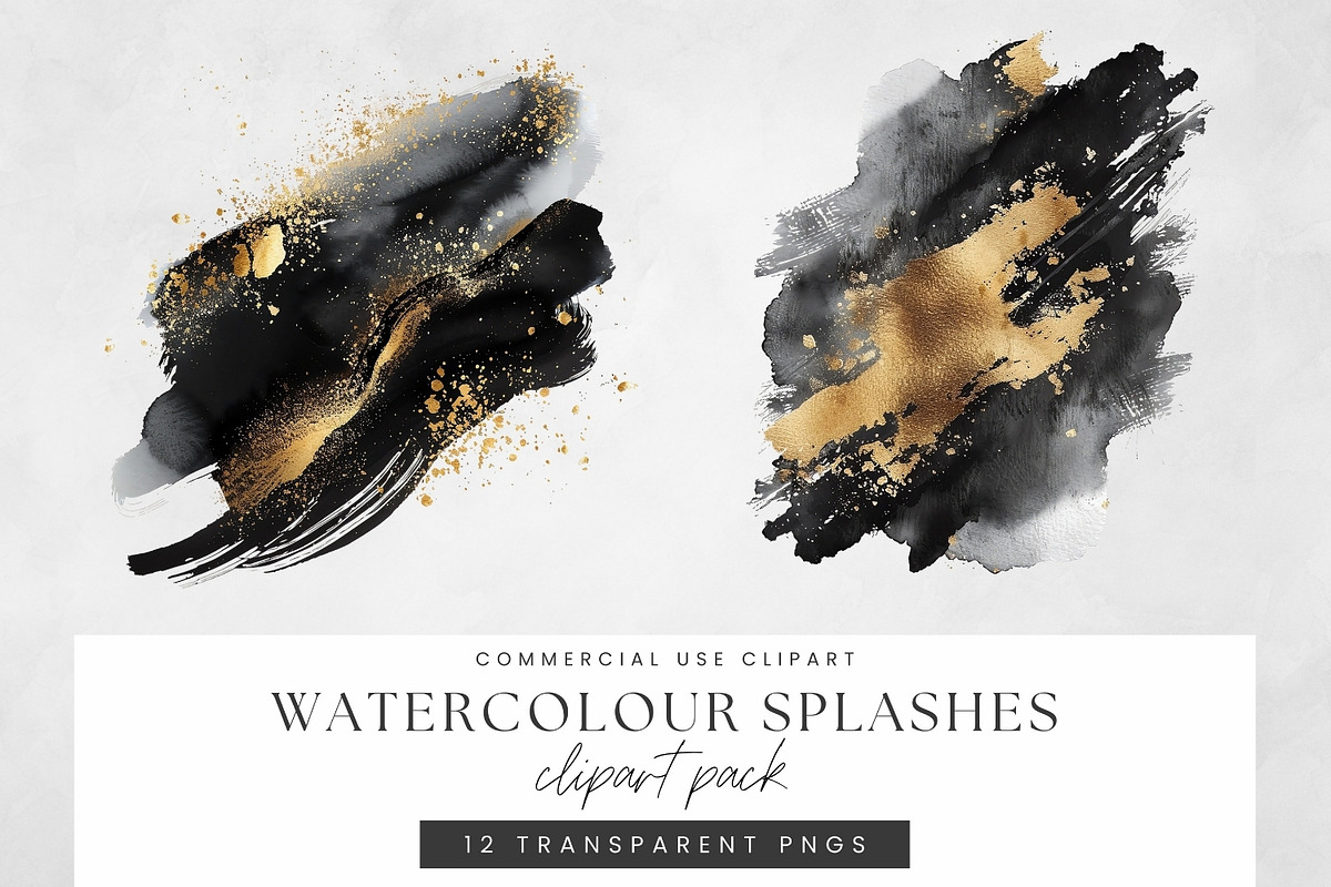 Black and Gold Watercolor Washes PNG, a Decorative Illustration by illuztrate (Photo 3 of 7)