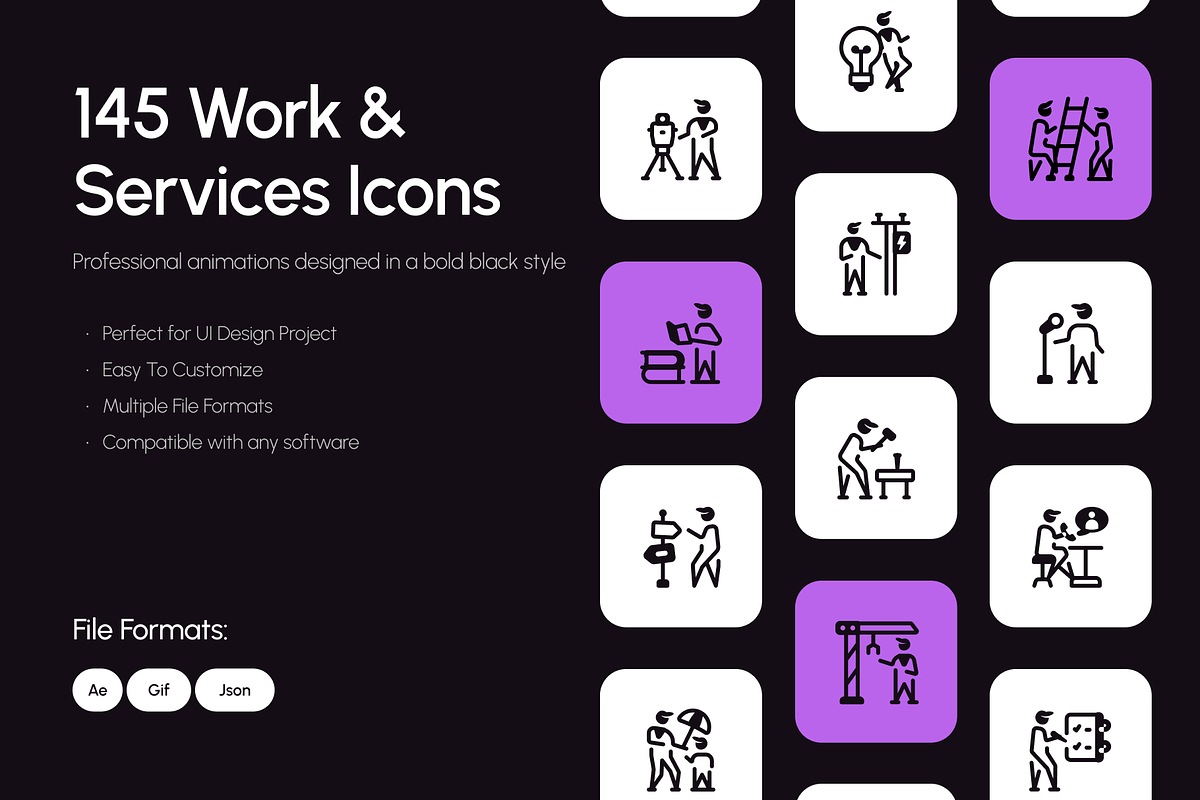 Animated Work and Services Icon Set, a Solid Icon by Prosymbols (Photo 1 of 3)