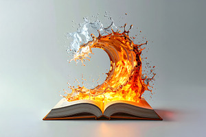 Open Book with Water and Fire Splash, an Arts & Entertainment Photo by Stock Shape