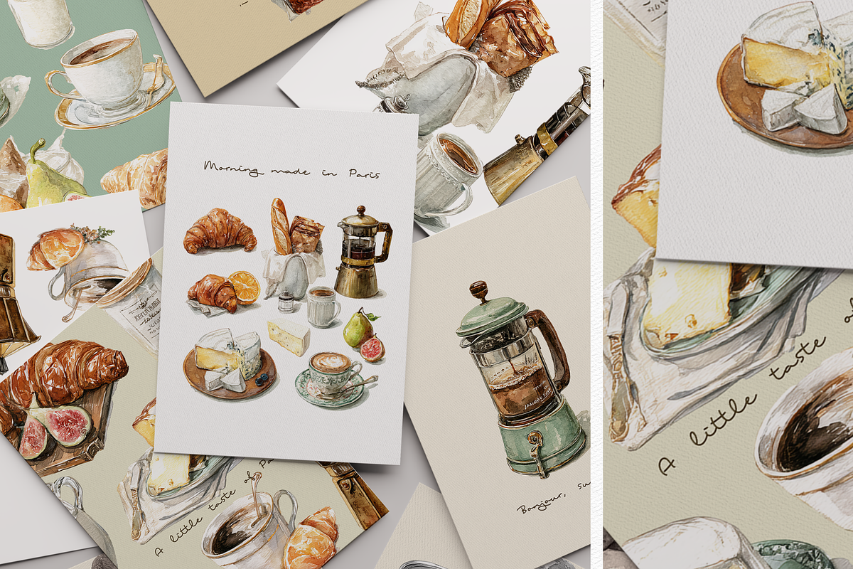 Watercolor French Breakfast Clipart, a Decorative Illustration by ThaismotaCreativeCo (Photo 2 of 12)