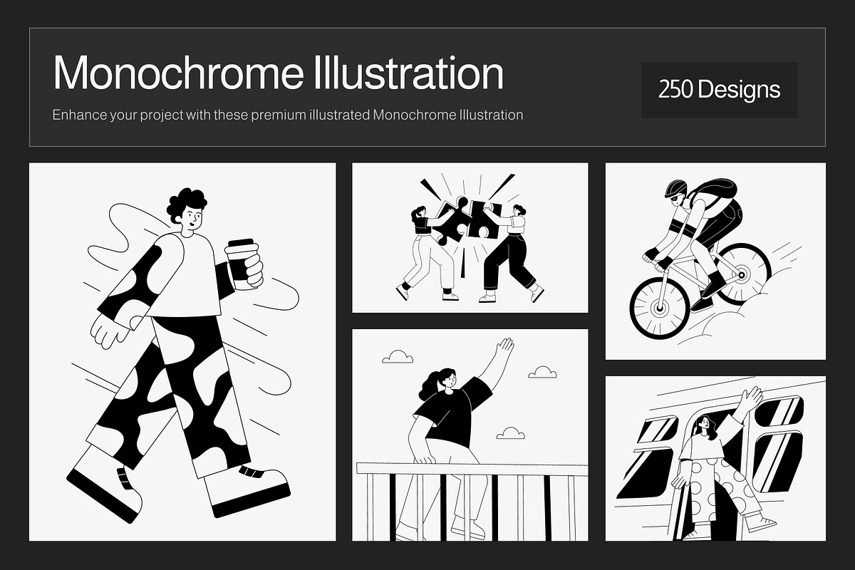 250 Monochrome Illustration Set, a Person Illustration by Vectors Market (Photo 1 of 18)