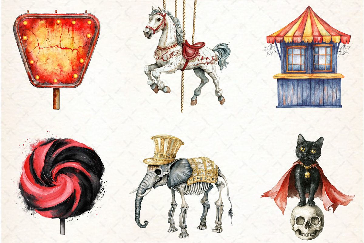 Watercolor Spooky Circus Clipart, an Illustration by Libby Wishes (Photo 5 of 6)