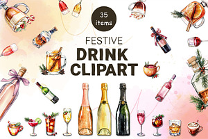 Festive Holiday Drinks Clipart