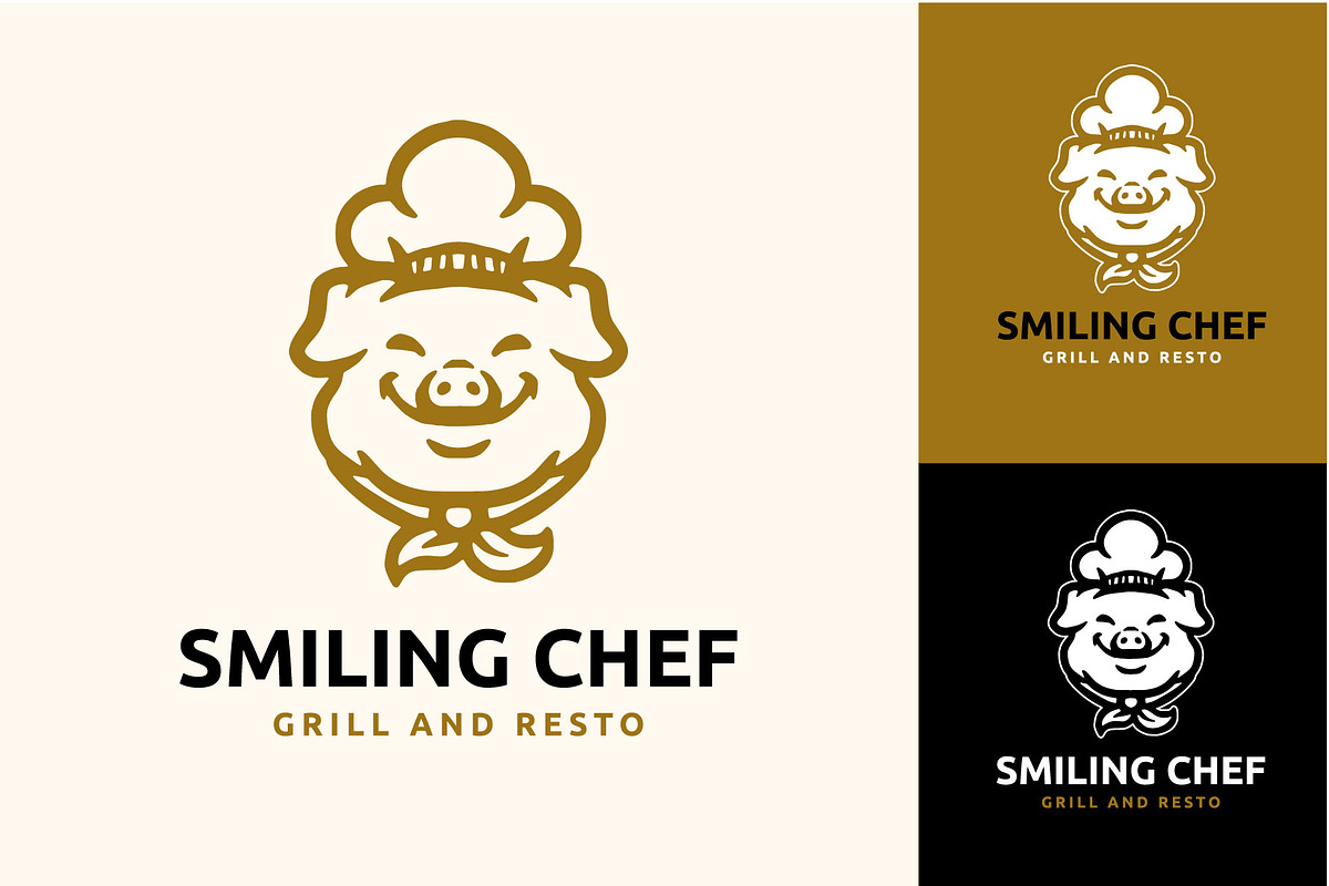 smile pig chef mascot logo, a Branding & Logo Template by Vinsvectory (Photo 1 of 3)