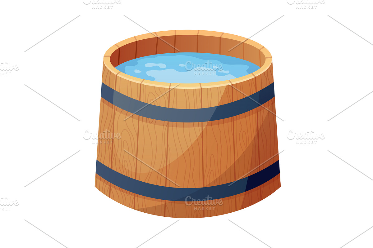 Wooden bath. Wood tub, cartoon, an Object Illustration by Things for designers
