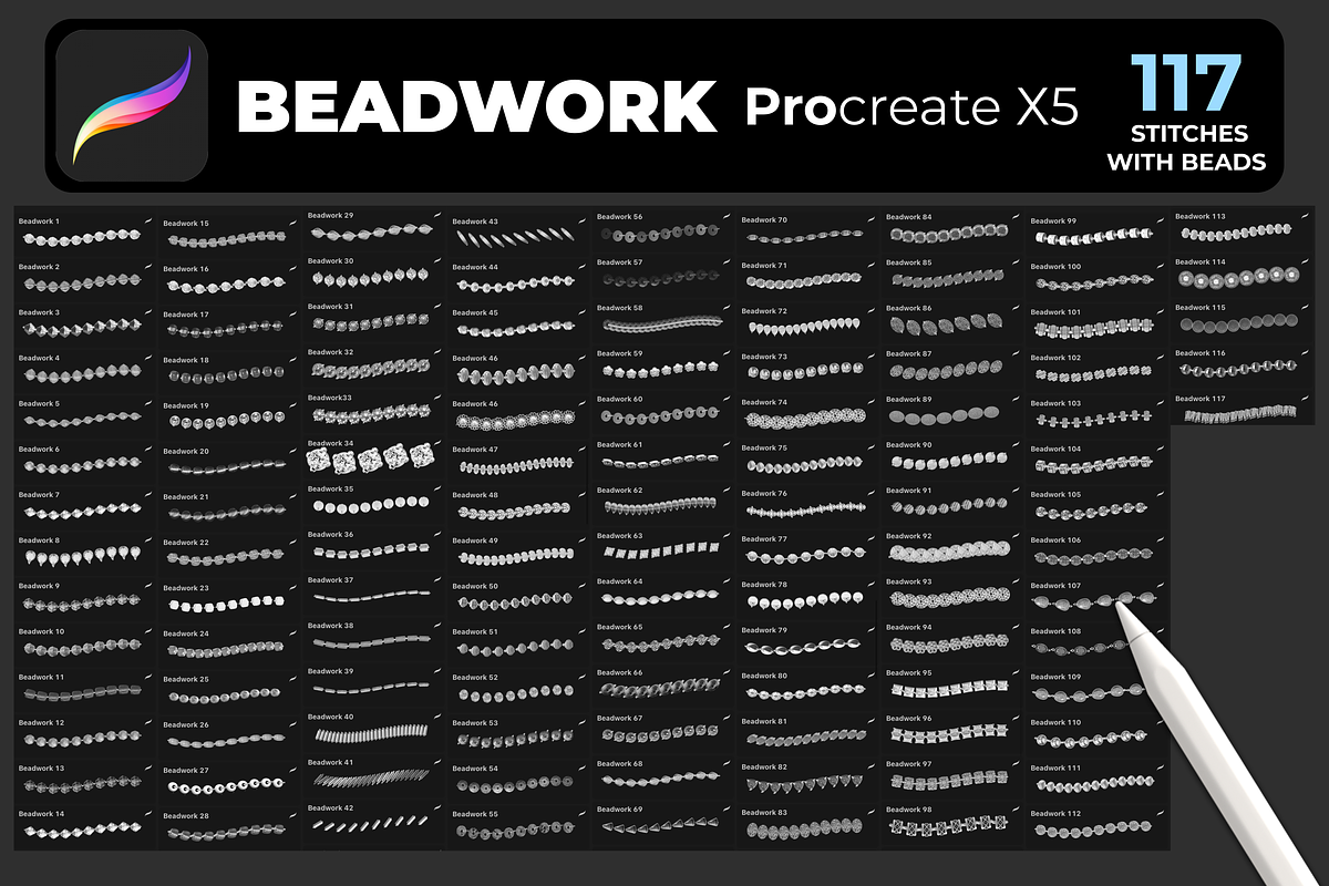 117 BEADWORK brushes  PROCREATE X5, a Brush Add-On by Graphics Resources (Photo 3 of 7)