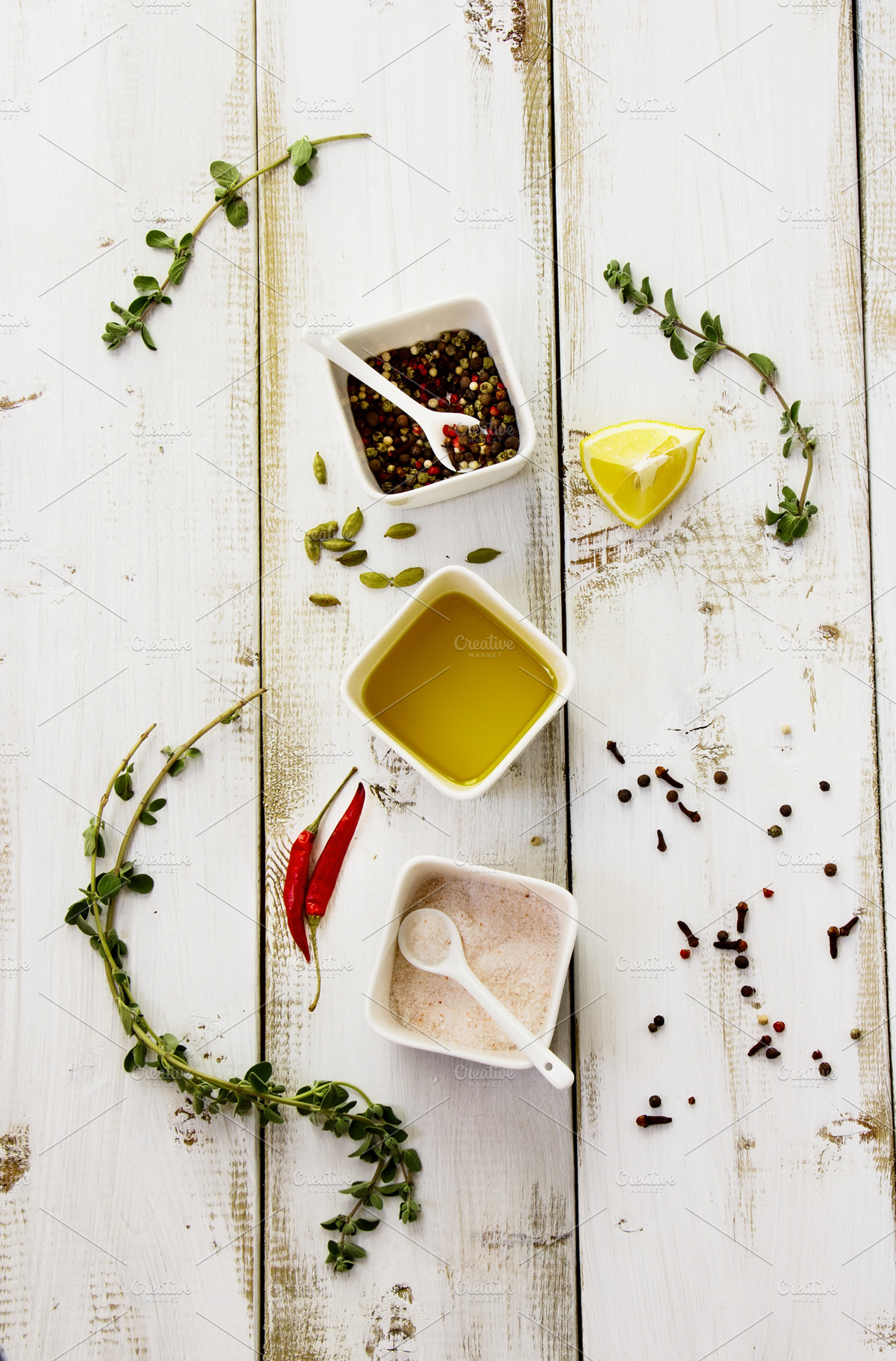 Herbs, spices and olive oil, a Food & Drink Photo by Yuliya Gontar