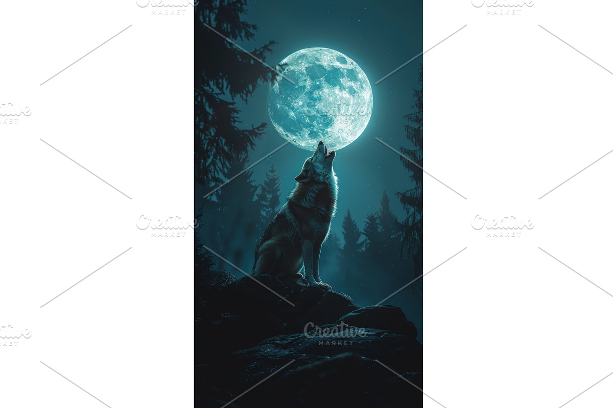 Lone Wolf Howling at the Full Moon, an Illustration by tilialucida