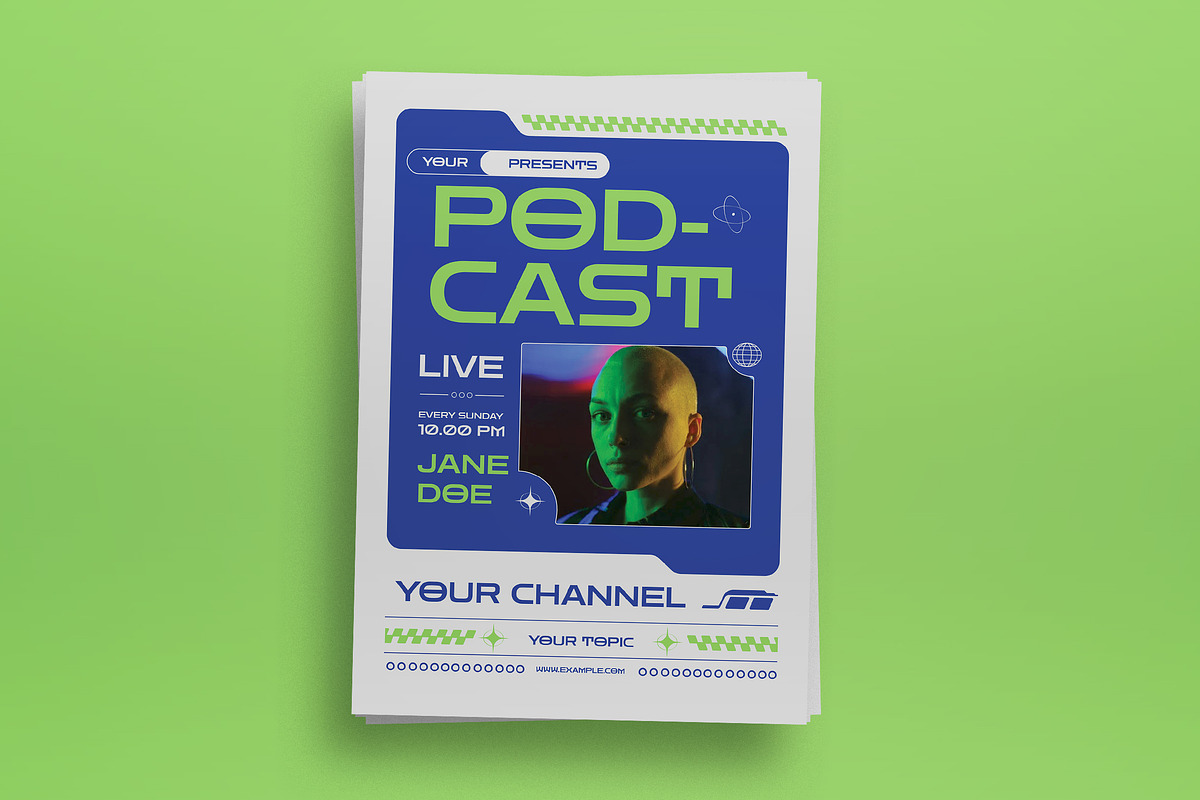 Blue Y2K Live Podcast Flyer, a Flyer Template by graphicook (Photo 2 of 3)