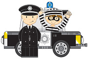 Cute Policeman & Robber, a Transportation Illustration by Mark Murphy Creative (Thumbnail 1 of 2)