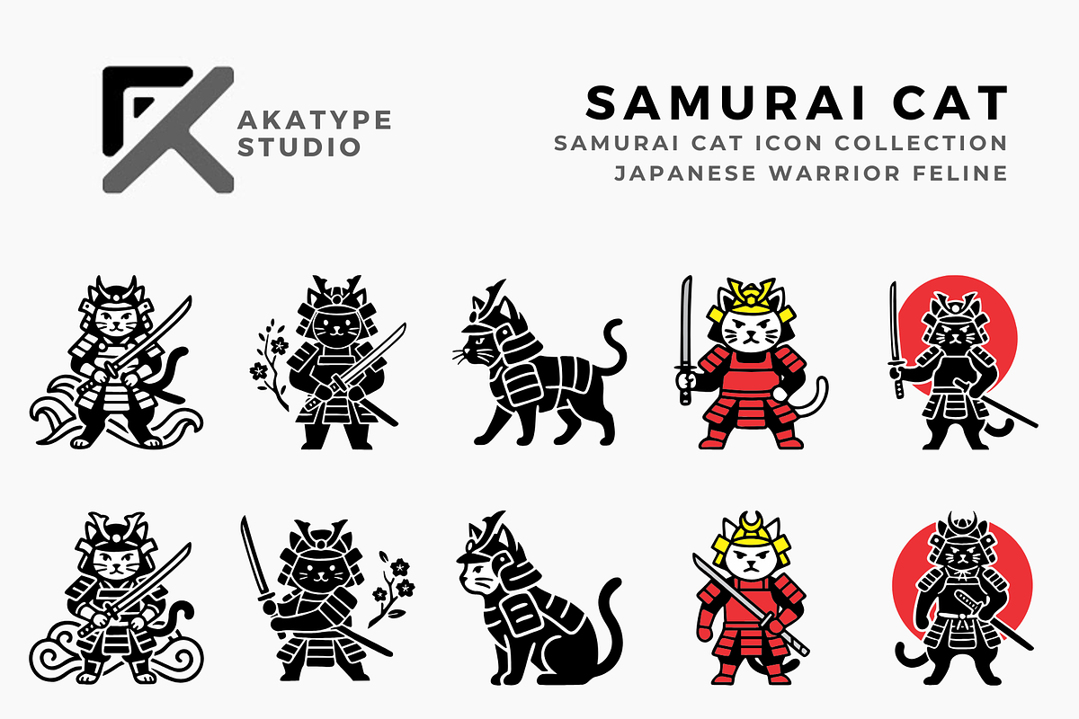 Samurai Cat Icon Collection, a Solid Icon by Akatype Studio (Photo 1 of 3)
