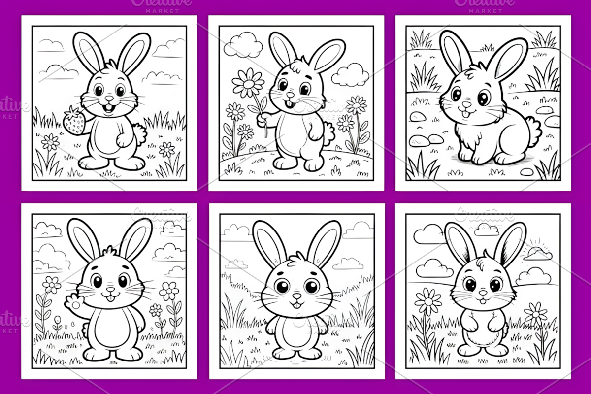 Little Bunny Big Joy Coloring Pages, an Animal Illustration by Coco Bloom (Photo 2 of 6)