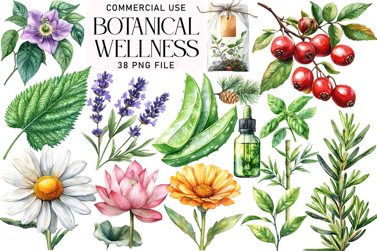 Botanical Wellness Watercolor Clipar, an Illustration by Daily.Designs (Photo 1 of 4)