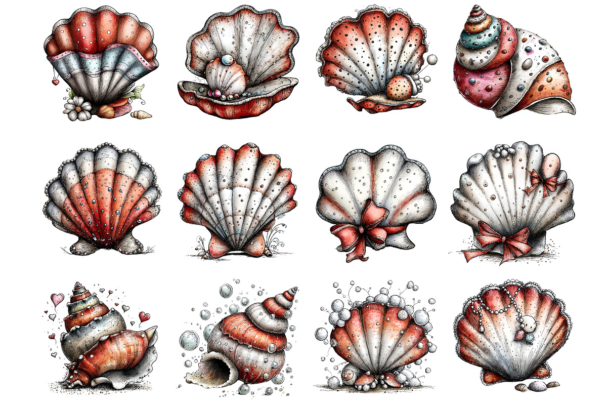Whimsical Summer Seashell Clipart, an Illustration by DreamArtGraphic (Photo 2 of 4)