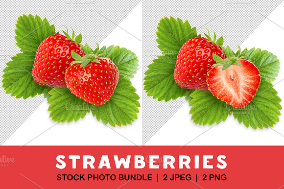 Two Strawberries On Leaves