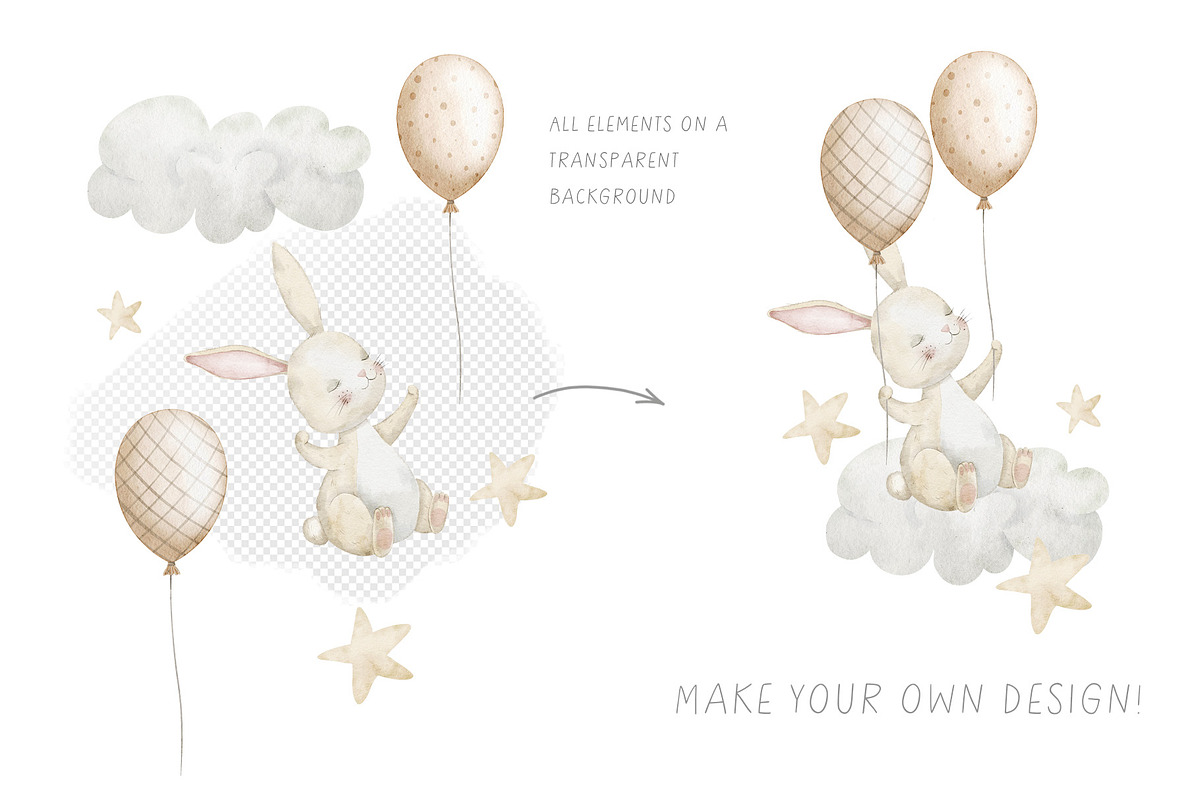 Watercolor Bunny Baby Clipart, an Illustration by Alisles (Photo 10 of 14)