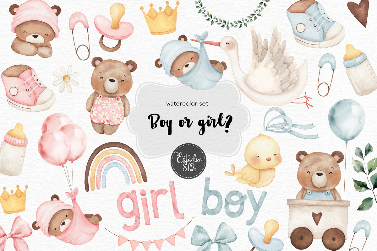 Baby Boy or Girl watercolor clipart, a Decorative Illustration by Estudio 812 (Photo 1 of 7)