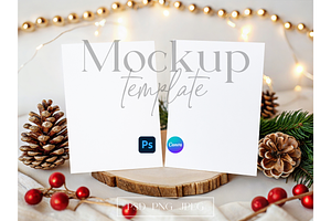 Christmas Card Mockup with Pinecones, a Product Mockup by MockupWizard