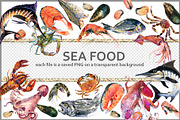 Fresh Sea Food: Watercolor Set, a Food Illustration by FineArt (Thumbnail 1 of 4)
