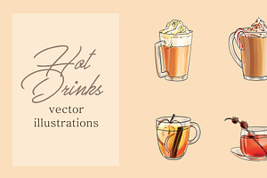 Hot drinks set. Vector illustrations, a Food Illustration by Svitlo illustrations