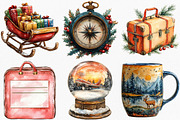 Watercolor Christmas Travel Clipart, an Illustration by Canvas Craft (Thumbnail 2 of 7)