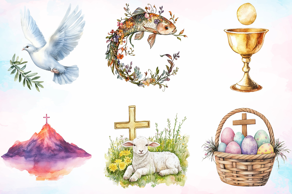 Watercolor Christian Easter Clipart, an Illustration by Canvas Craft (Photo 2 of 3)