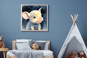 Watercolor Pig Clipart, Baby Piglet