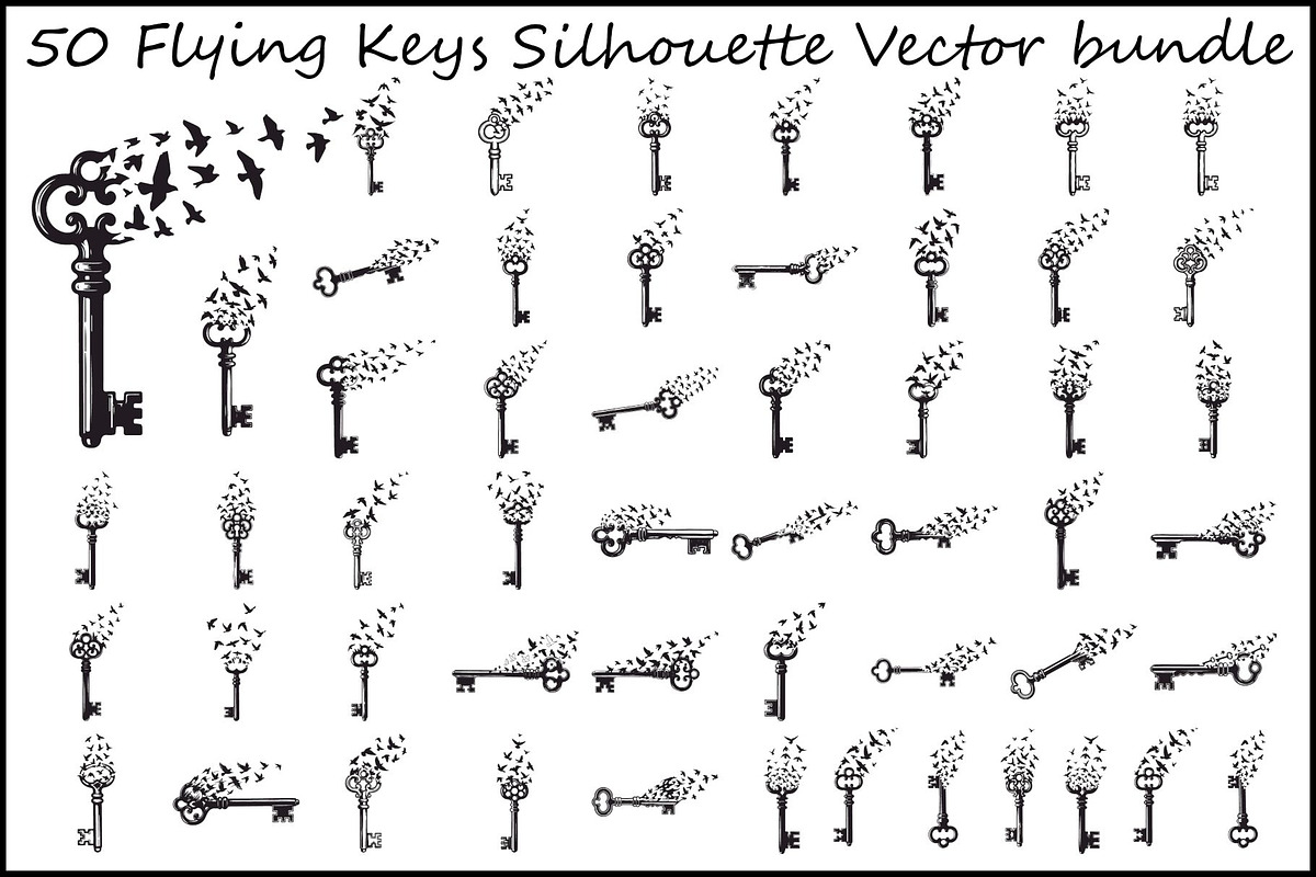 50 Flying Keys Silhouette Vector Bun, an Illustration by Designs_River (Photo 1 of 51)