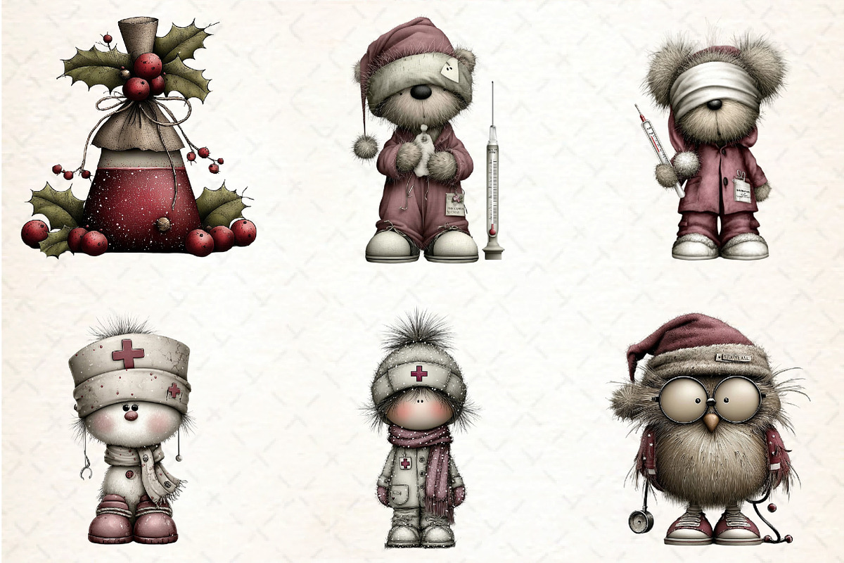 Whimsical Nurse Christmas Clipart, an Illustration by DreamCafeArt (Photo 8 of 8)