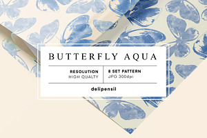 Butterfly Aqua - Seamless Pattern