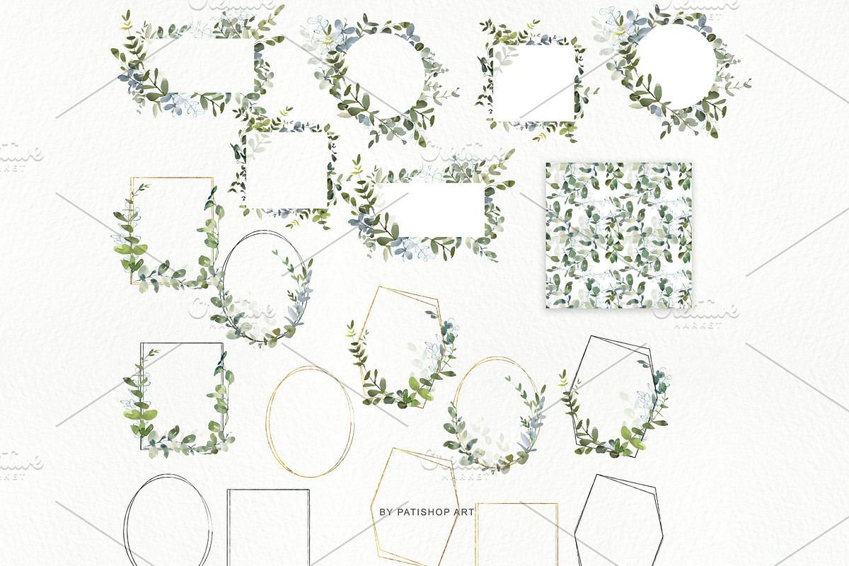 Watercolor Eucalyptus Clipart Set, an Illustration by Patishop Art