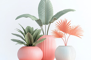Pastel Plants in Stylish Pots Minima, an Abstract Photo by Pixeness Studio