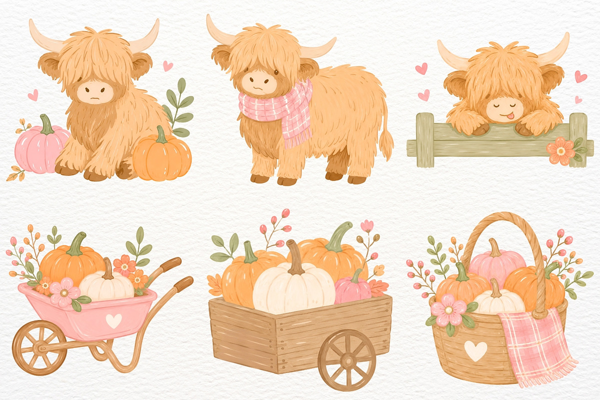 Highland Cow Clipart Farm Animal PNG, an Animal Illustration by SugarCloudStudioArt (Photo 3 of 6)