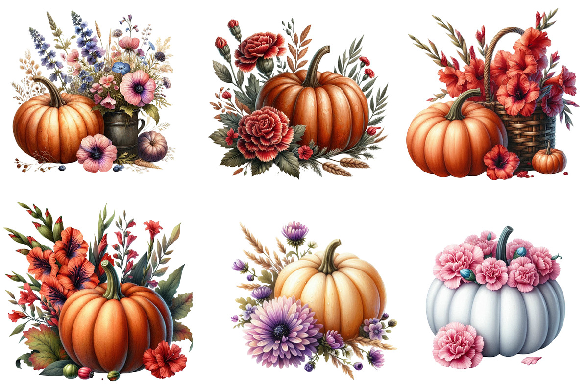 Birth Month Floral Pumpkin Clipart, an Illustration by DreamArtGraphic (Photo 3 of 5)